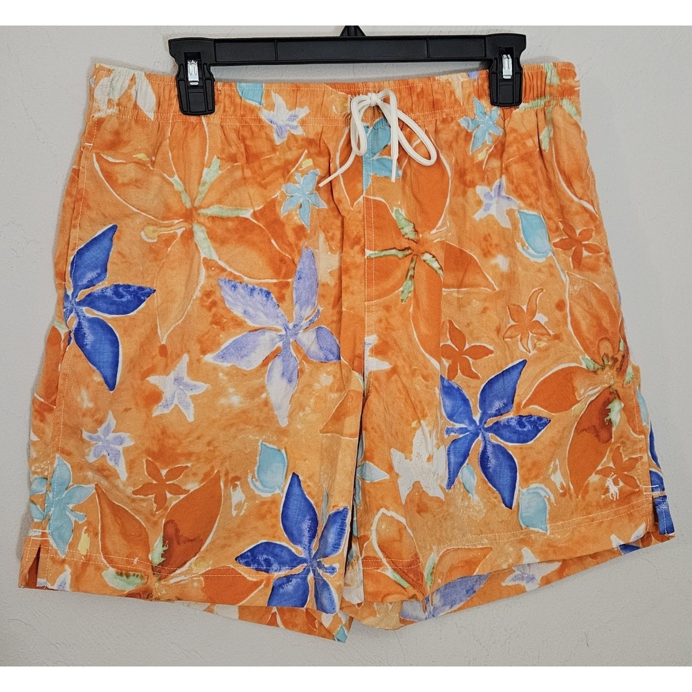 VINTAGE Polo Ralph Lauren‎ Shorts Adult Large Orange Floral Swim Trunks Men Pony